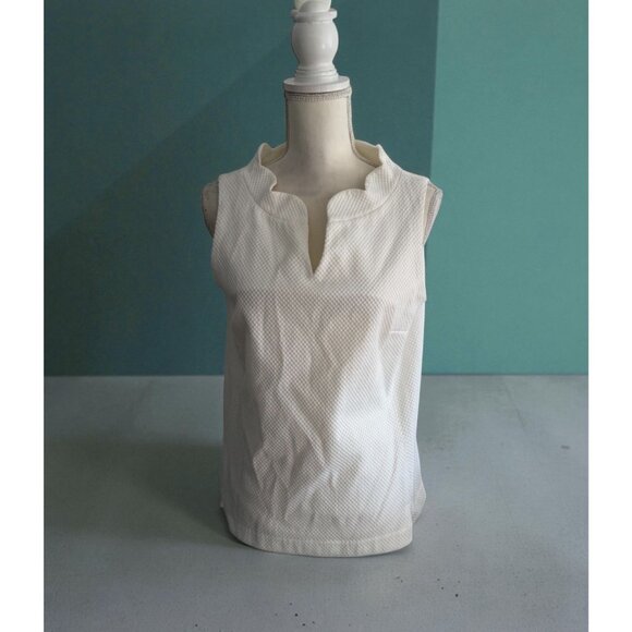 SARA CAMPBELL White Scalloped Cotton Blend Tank Top Size Medium - Picture 1 of 10